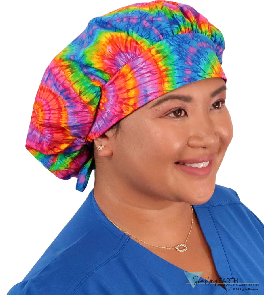 Stylish American Made Banded Bouffant Ponytail Scrub Cap - Tie Dye SALE-Fall-2025