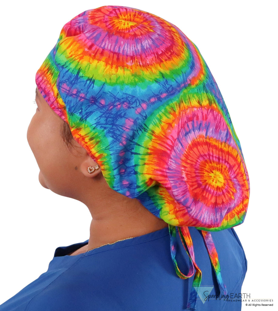 Stylish American Made Banded Bouffant Ponytail Scrub Cap - Tie Dye SALE-Fall-2025