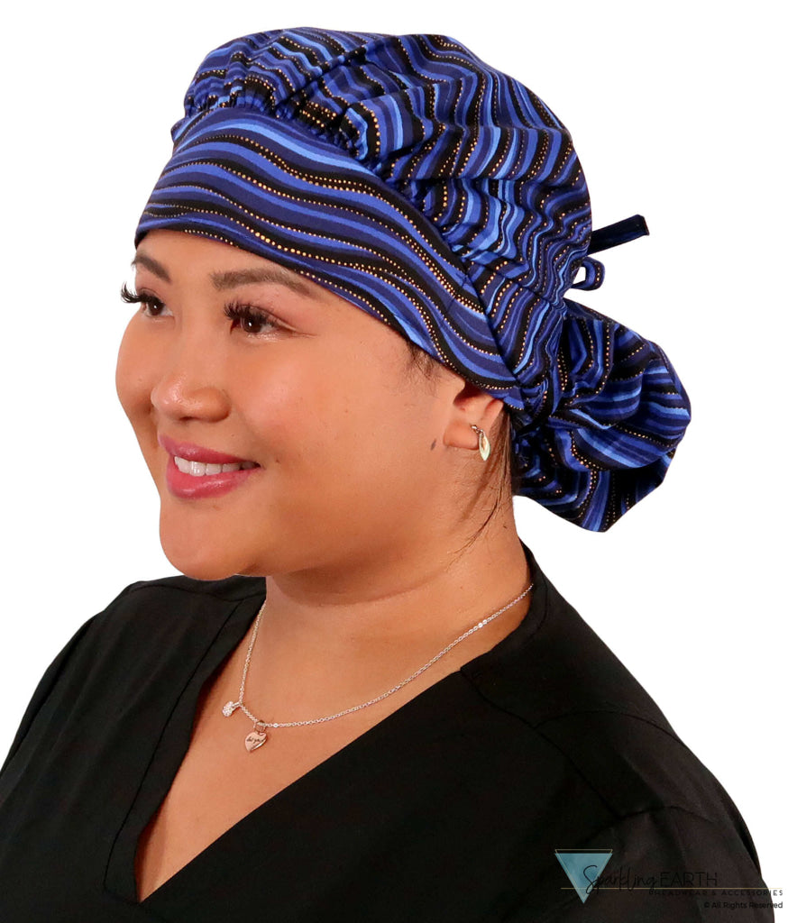 Stylish American Made Banded Bouffant Ponytail Scrub Cap - Waves of Blue SALE-Fall-2025