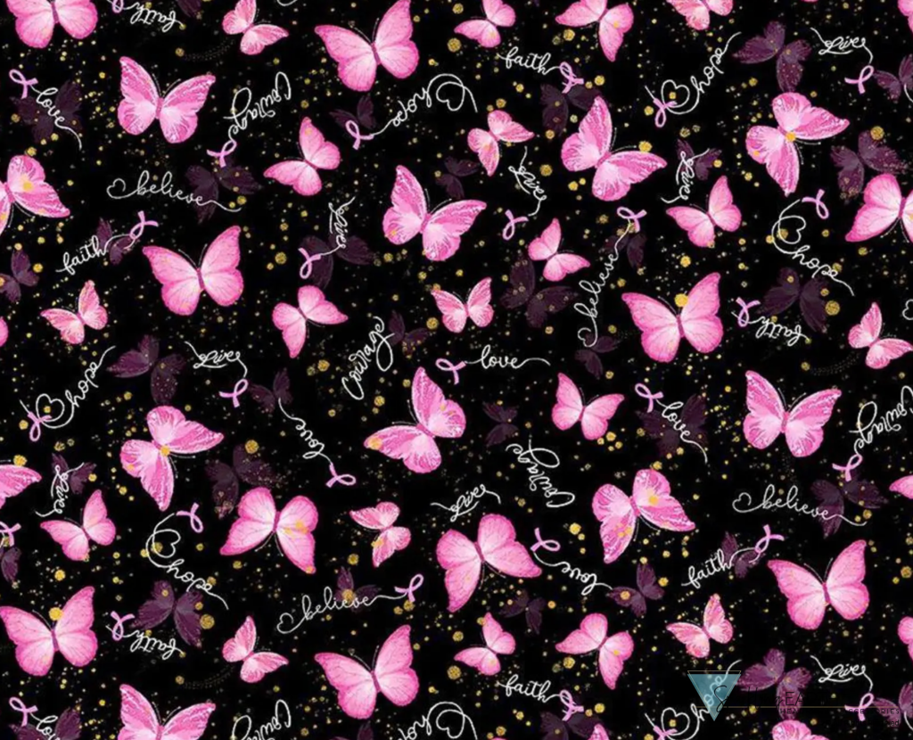 Stylish American Made Banded Bouffant Ponytail Scrub Cap - Wings of Hope (Pink Ribbons) with Black Ties Banded Bouffant