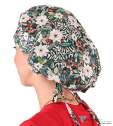 Stylish American Made Banded Bouffant Ponytail Scrub Cap - Winter Wonderland Banded Bouffant Surgical Scrub Caps