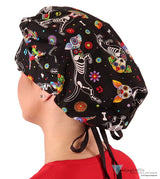 Stylish American Made Banded Bouffant Ponytail Scrub Cap - X - Ray Dogs with Black Ties Designer Banded Bouffant