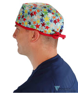 Surgical Cap-Multi Color Stars With Red Ties Scrub Caps