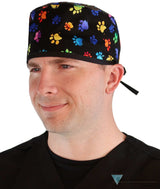 Surgical Cap - Painted Paw Prints With Black Ties Scrub Caps