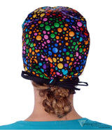 Surgical Scrub Cap - Multi Color Dots with Black Ties - Sparkling EARTH