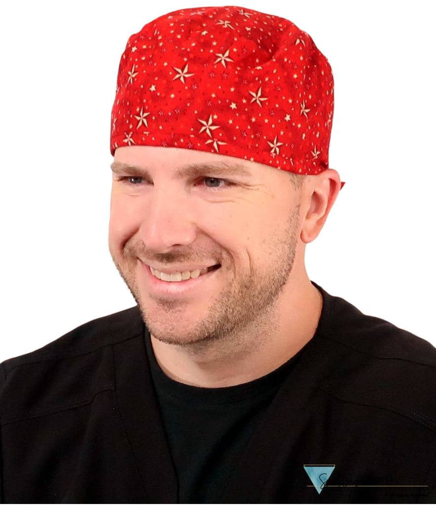 Surgical Scrub Cap - Shooting Stars Red Caps