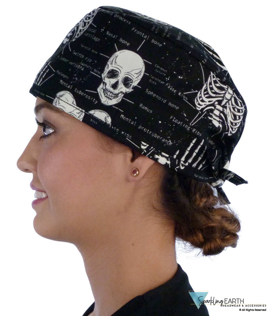Classic Cotton Surgical Scrub Cap - American-Made with Sweatband - Human Body Skeleton  (Glow in the Dark) - Surgical Scrub Caps - Sparkling EARTH