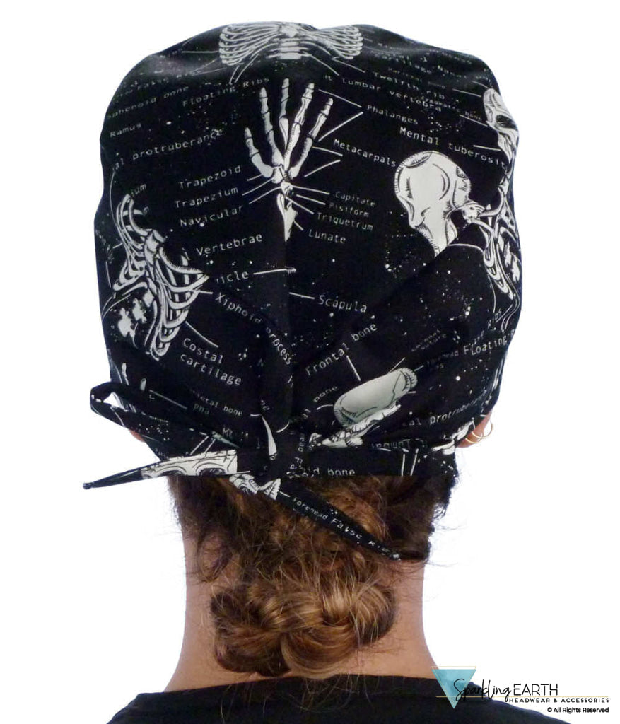 Classic Cotton Surgical Scrub Cap - American-Made with Sweatband - Human Body Skeleton  (Glow in the Dark) - Surgical Scrub Caps - Sparkling EARTH