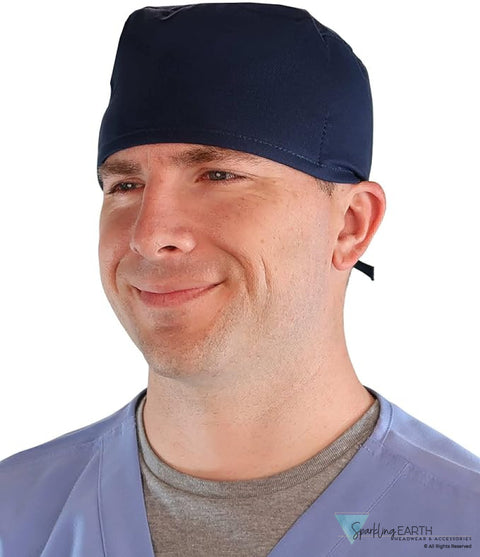 Two Piece Bundle of Solid Black and Navy Blue Unisex Surgical Style Scrub Cap - 100% Cotton - Made in The USA! Surgical