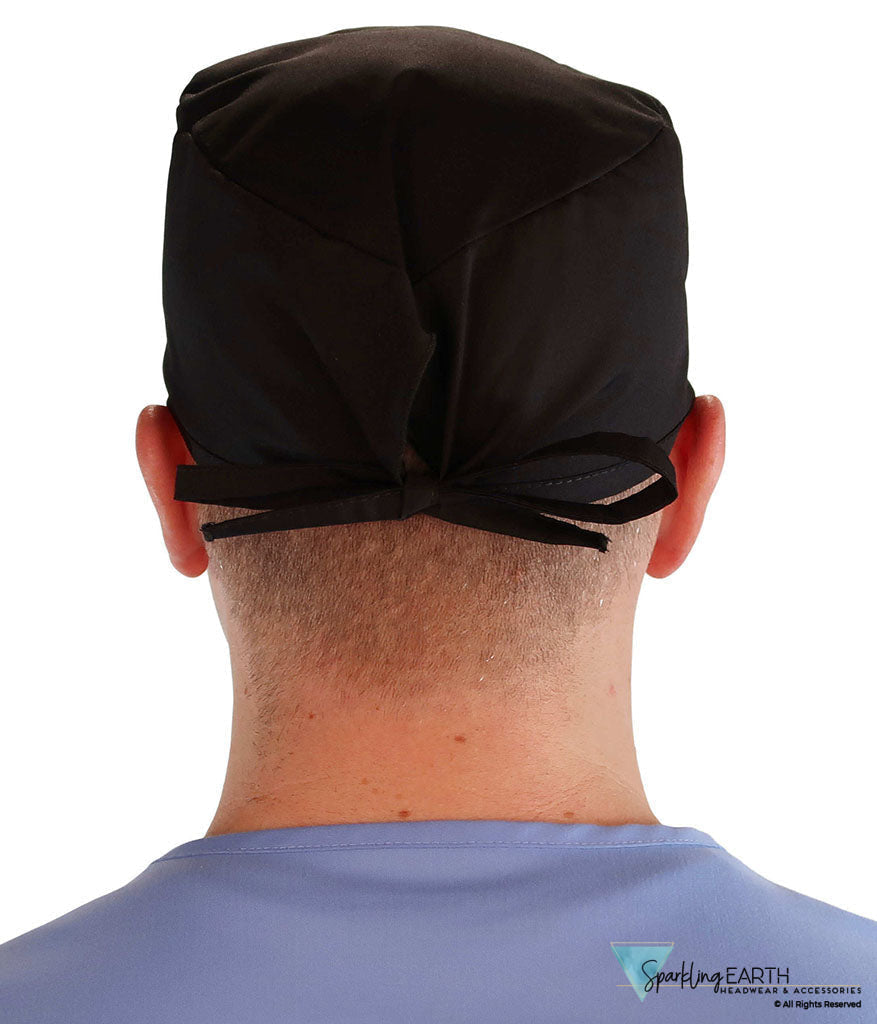 American-Made Cotton Surgical Scrub Cap with Unique Flair - Black Cap with Red Caduceus Patch SALE-Fall-2025