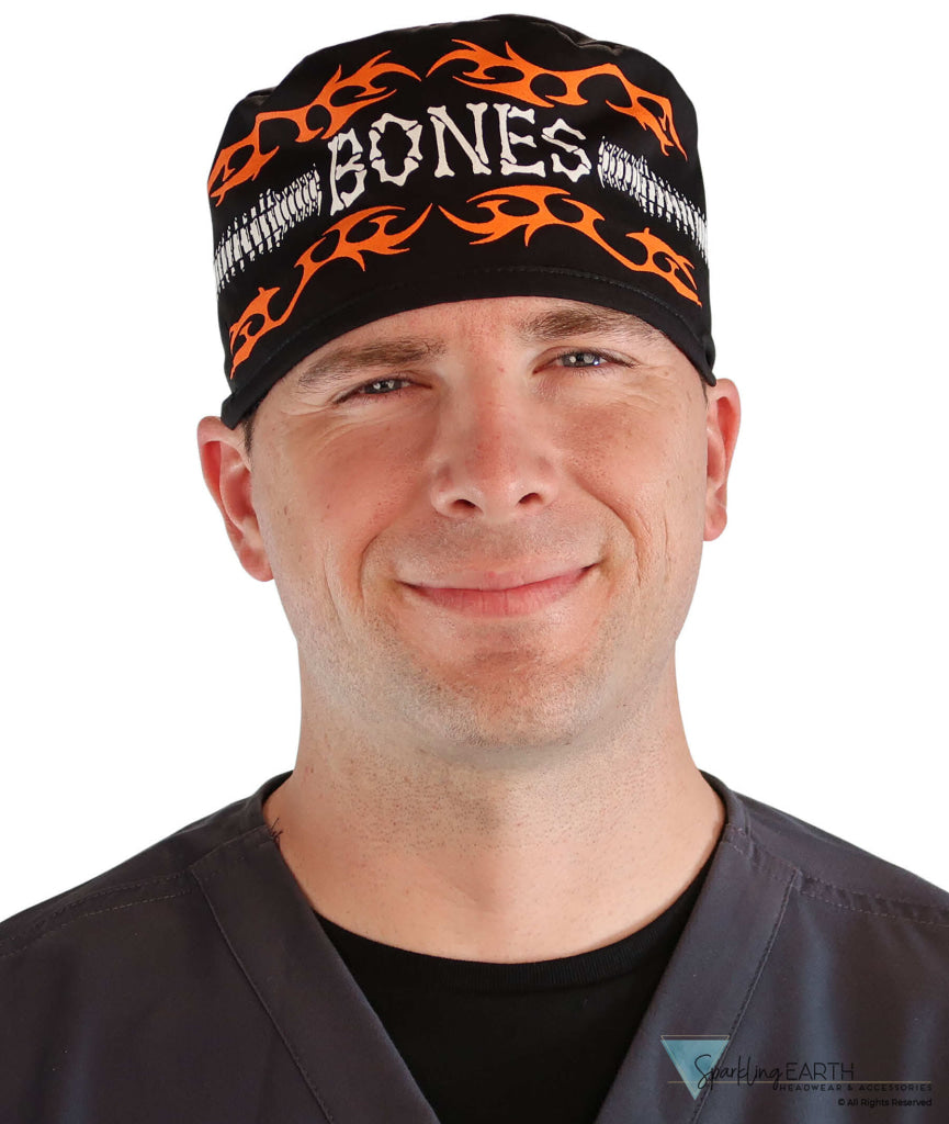 Classic Cotton Surgical Scrub Cap - American-Made with Sweatband - Bones on Black Surgical Scrub Caps