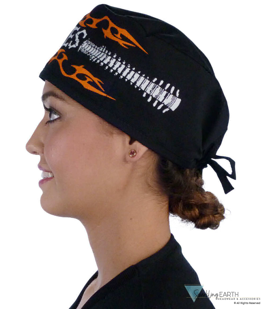 Classic Cotton Surgical Scrub Cap - American-Made with Sweatband - Bones on Black Surgical Scrub Caps