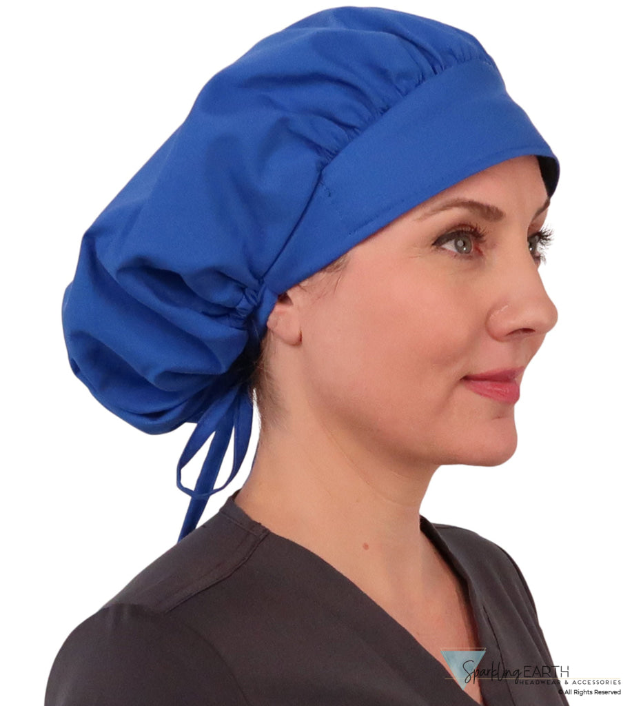 Stylish American Made Banded Bouffant Ponytail Scrub Cap - Solid Royal Blue SALE-Fall-2025