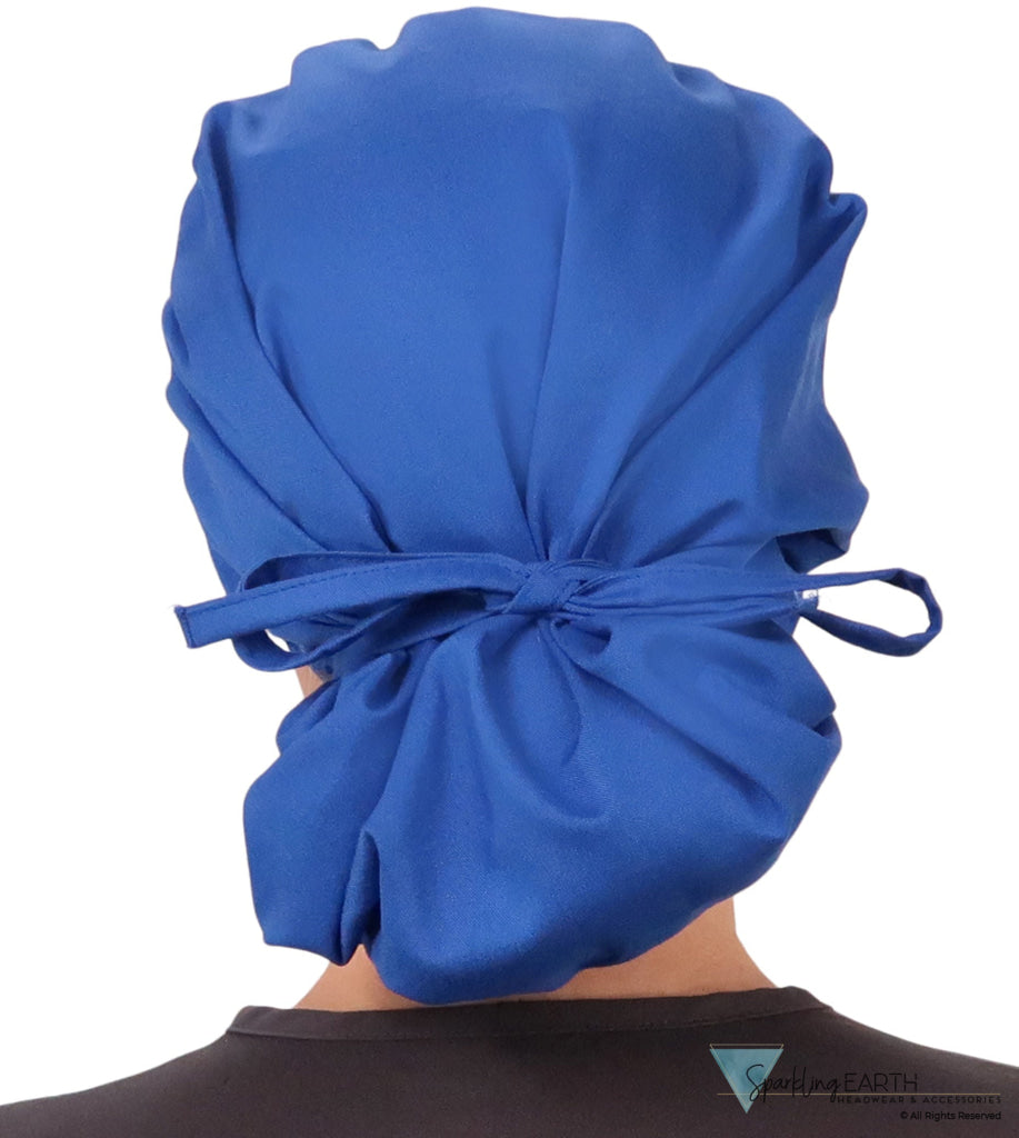 Stylish American Made Banded Bouffant Ponytail Scrub Cap - Solid Royal Blue SALE-Fall-2025